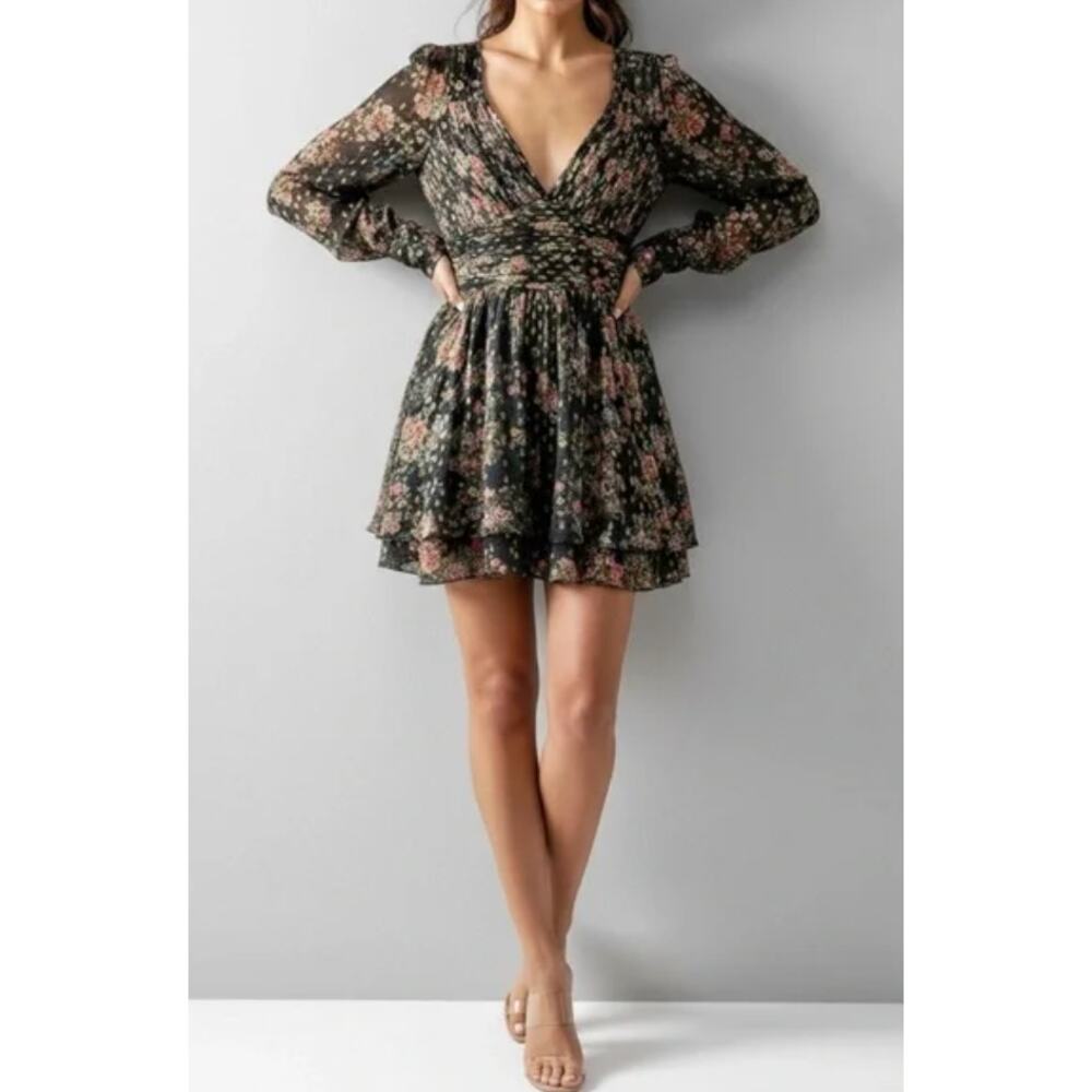 Free People ROCOCO SAND Jane Botta Floral Metallic Ruffle Romper M NWOT $365 - Picture 3 of 10